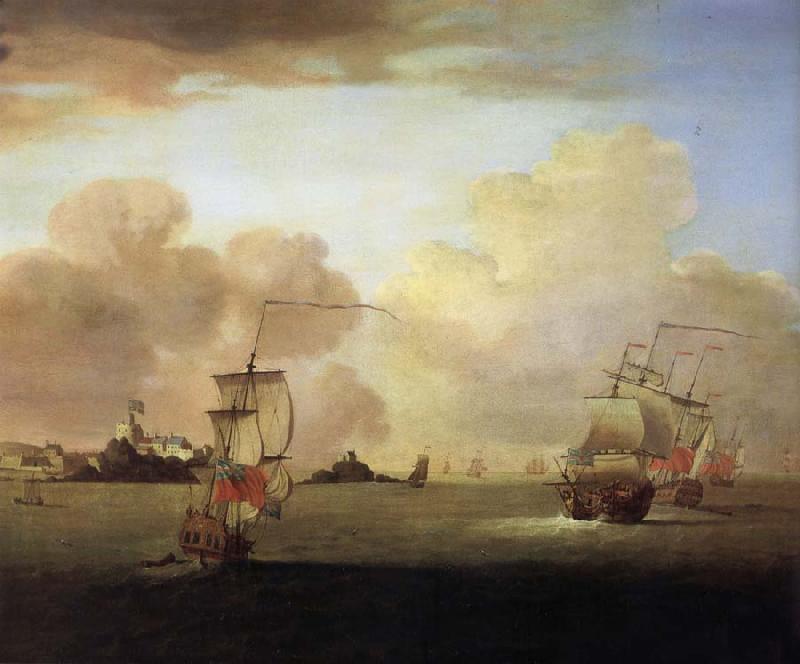 Monamy, Peter British men-o-war and a merchantman off Elizabeth Castle,Jersey oil painting picture